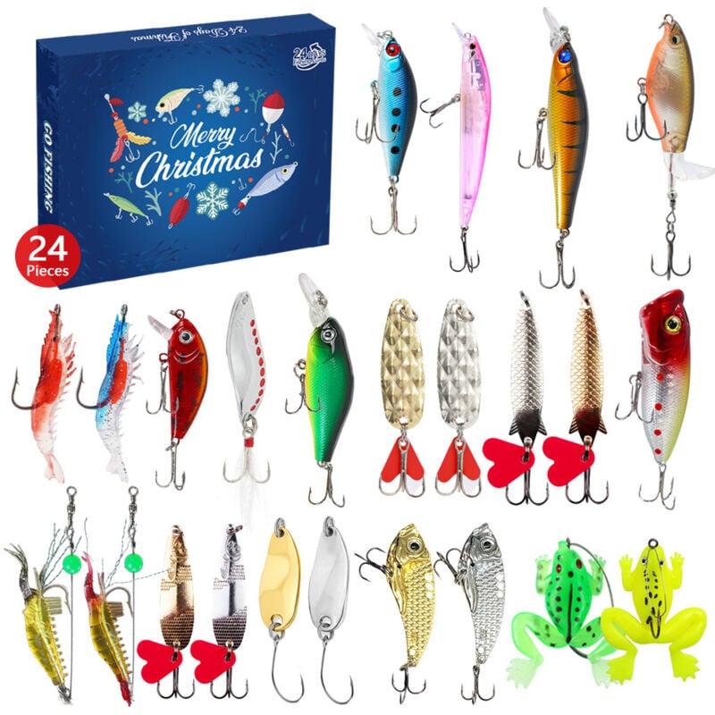Angel-Adventskalender 2024, Countdown-Adventskalender für Angler Weihnachtsköder-Adventskalender Angelzubehör-Set, Countdown-Adventskalender