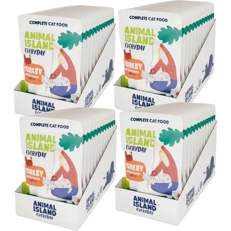 ANIMAL ISLAND Nassfutter für Katzen, Putenfilet für Katzen, 4 x 12 x 85 g