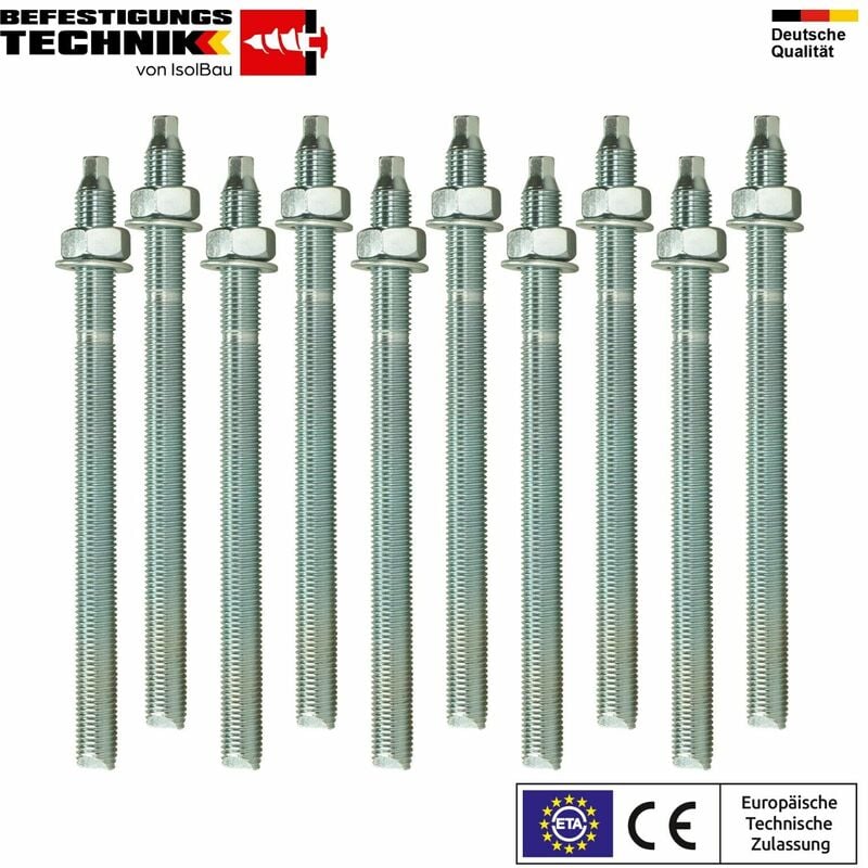 Isolbau - Ankerstangen M10 x190 Gewindestange 10 St. eta Zulassung Mutter Verbundmörtel