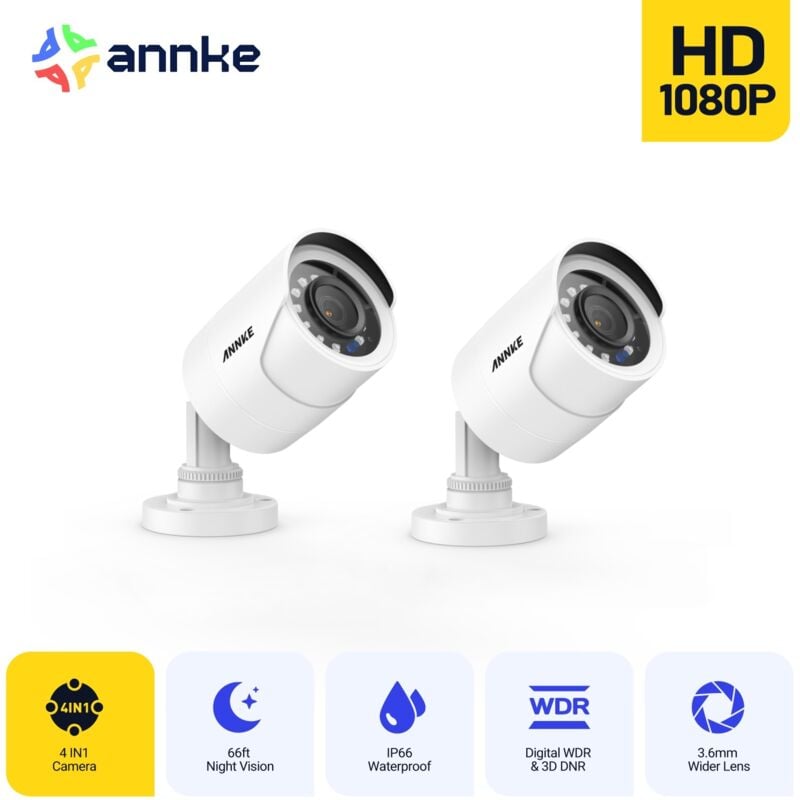 2MP ahd/tvi/cvi/cvbs Bullet Überwachungskamera, 4-in-1 Außenkamera Kabel,Nachtsicht Analoge Überwachungskamera Außenbereich,2PCS - Annke