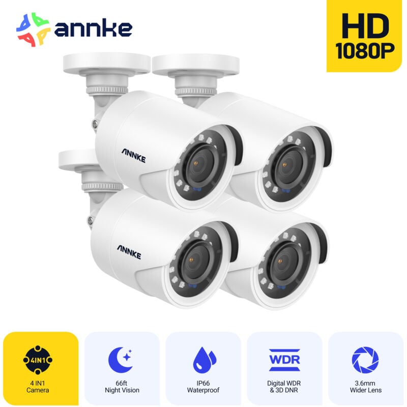 2MP ahd/tvi/cvi/cvbs Bullet Überwachungskamera, 4-in-1 Außenkamera Kabel,Nachtsicht Analoge Überwachungskamera Außenbereich,4PCS - Annke