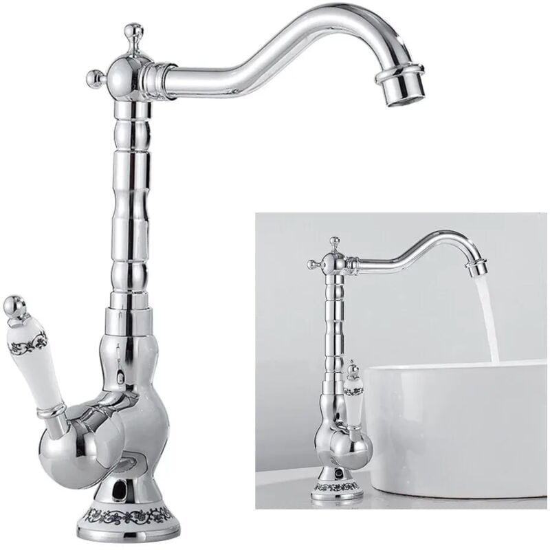Gojoy - Antik Nostalgie Silber Wasserhahn Küche Retro Armatur Einhebelmischer Bad + Flexible Verbindungsschläuche