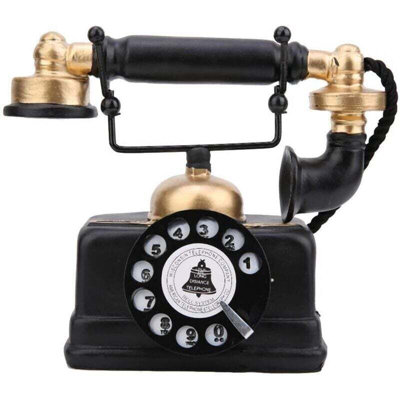 Antikes Festnetztelefon, Retro-Drehknopf, kabelgebunden, altmodisch, als Dekor für Heimbüro, Café, Bar, Ornament-Statue