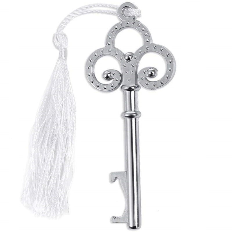 Trade Shop Traesio - Trade Shop - Flaschenöffner Flaschenöffner Schlüssel weiß Nappa Tischkarte Platz Party Gastgeschenk -