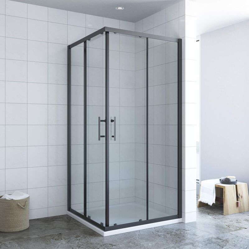 AQUALAVOS Eck-Eingangs-Duschkabine Doppel-Schiebetür-Duschkabine 90x90x195cm Duschabtrennung