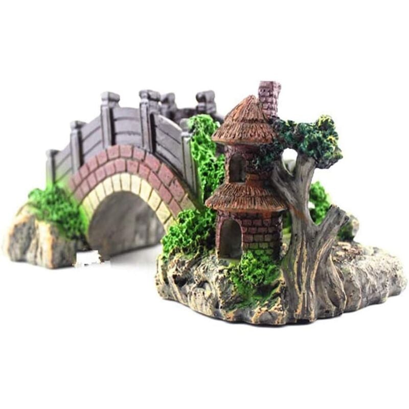 Ersandy - Aquarium-Brücken-Ornament, Fisch-Landschaft, Tank-Dekoration, Aquarium-Harz-Brücke, Aquarium-Bogen, Bogen, Pavillon, Baum, Garten,