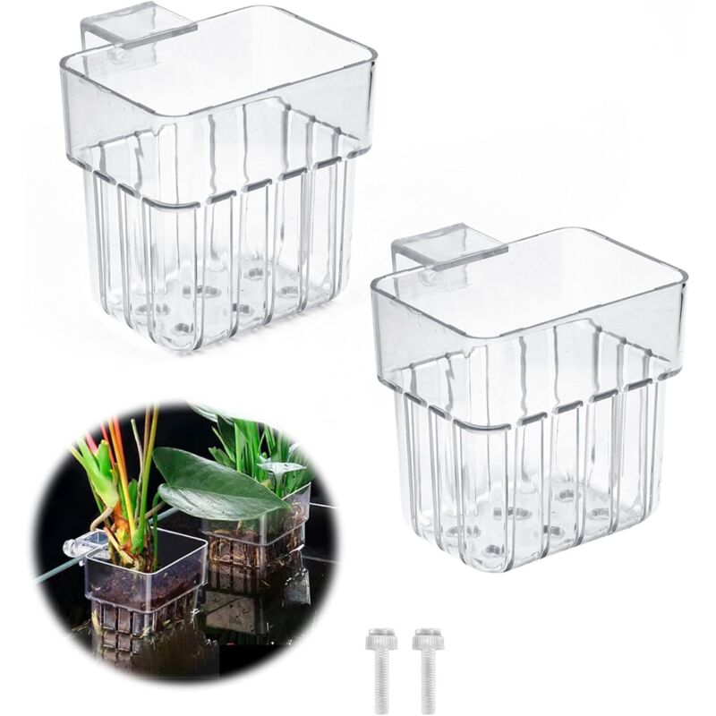Lablanc - Aquarium-Pflanzenhalter, Aquarium-Pflanztopf, transparenter Acrylbecherkorb für Wasserpflanzen, Pflanzenhänger, Aquarium-Dekoration, 2 Stück