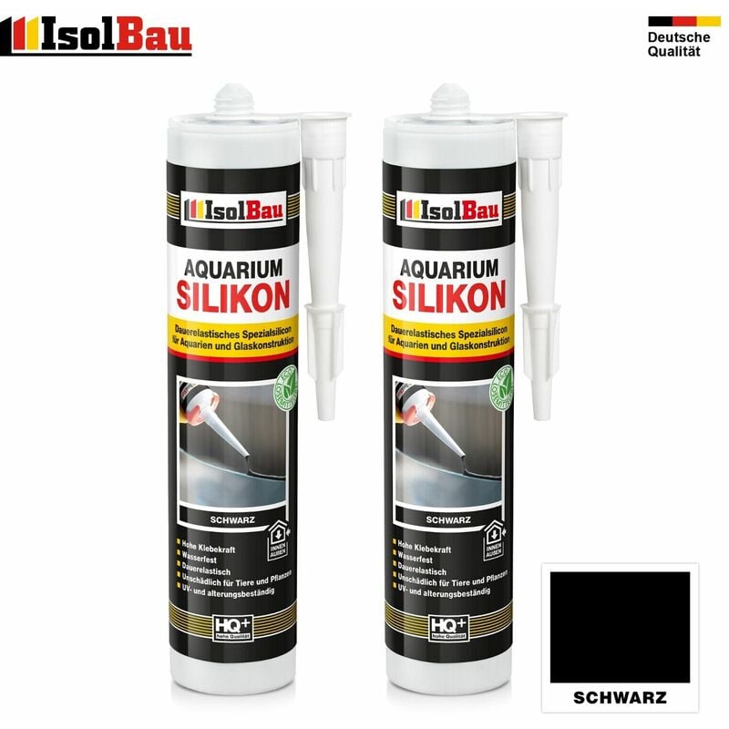 Isolbau - Aquarium Silikon Schwarz 2 x 300ml Glassilikon Aquarium Kleber Terrarium Glass