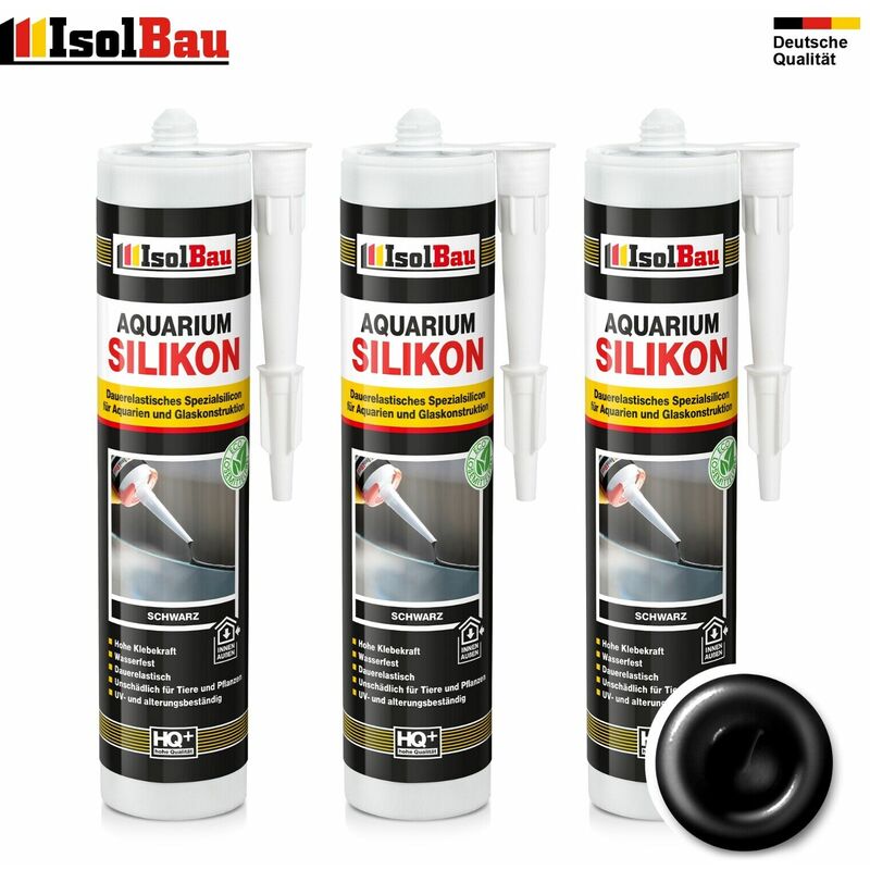 Isolbau - Aquarium Silikon Schwarz 3 x 300ml Glassilikon Aquarium Kleber Terrarium Glass