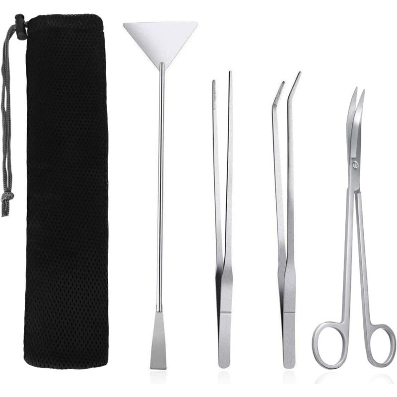Ersandy - Aquarium-Werkzeug-Sets, 4-in-1-Aquarium-Reinigungswerkzeuge, Edelstahl-Scherenspatel, Aquarium-Pflanzenschneider-Set für Wasserpflanzen,