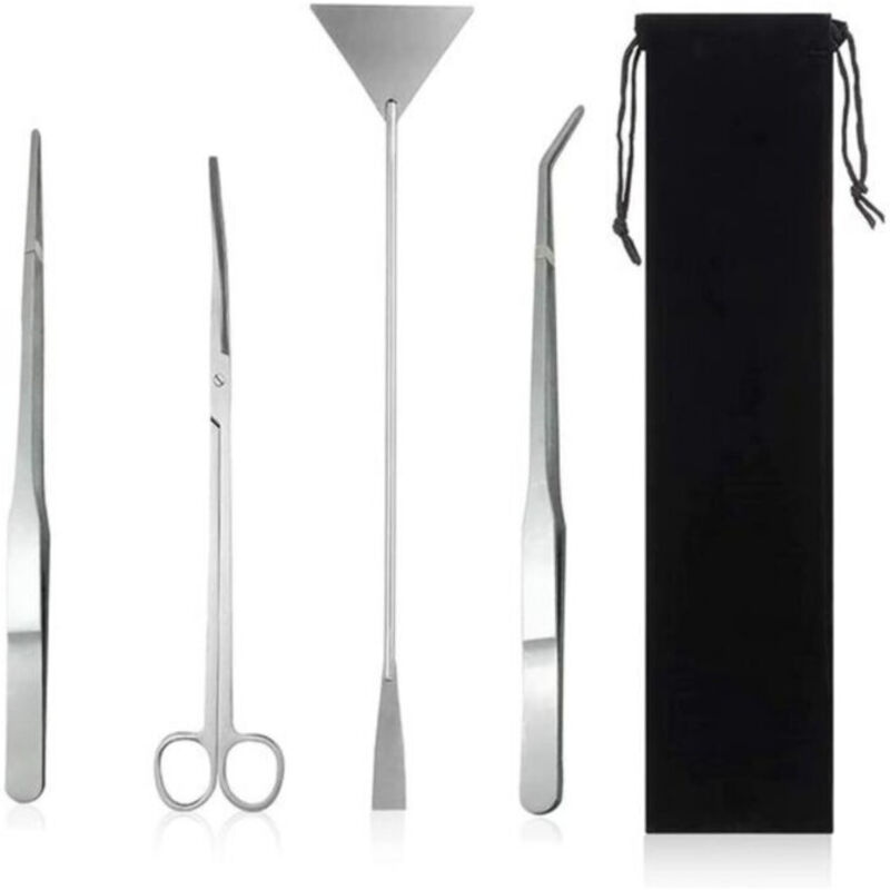 Aquarium-Werkzeugset – 4-teiliges Terrarium-Zubehörset inklusive langer Terrarienpinzette, Fütterungspinzette, Aquarienschere und Schaber