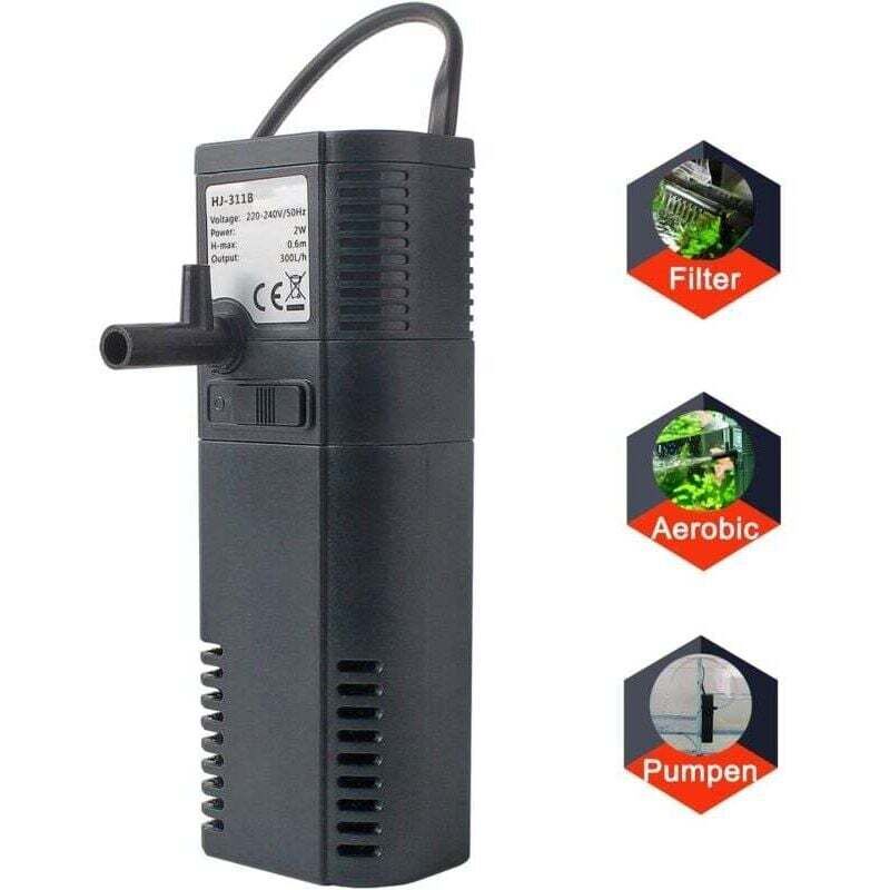 Aquariumfilter Innenfilter Innenfilterpumpe mit Sprühstab für Aquarium 300L (300L/H 2W)--