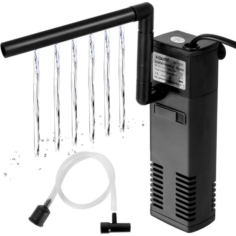 Aquariumfilter, Wasserdurchfluss 4 W, 300 l/h, Innenfilter für Aquarium, 60 l, Aquarium-Filterpumpe mit Filterschwämmen für Fische