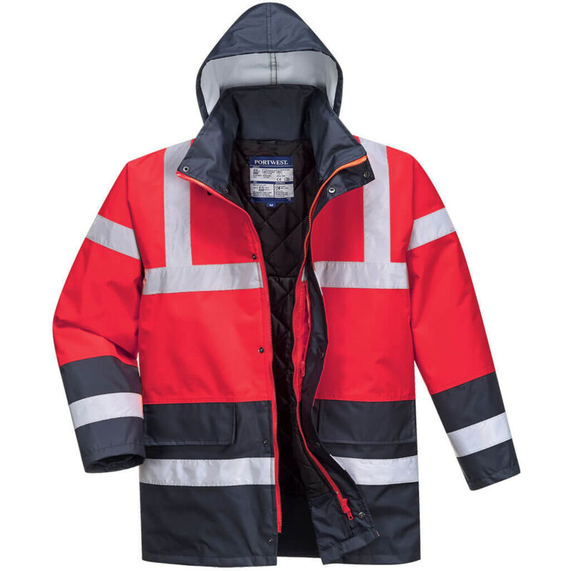 Portwest Warnschutz Kontrast Winter Verkehrsjacke Rot/Blau XXL