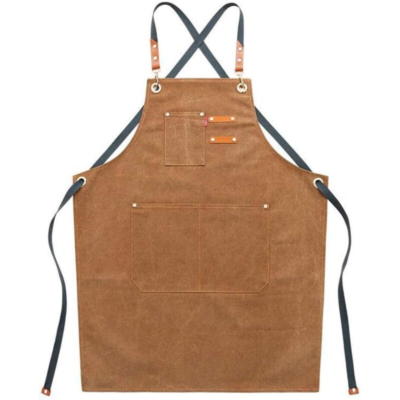 Arbeitsschürzen aus Segeltuch für Herren mit Taschen, verstellbarem Riemen und großen Taschen, braune Küchenschürze