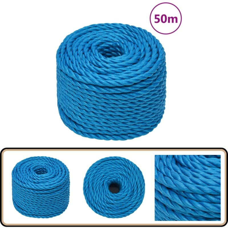 Arbeitsseil Blau 10 mm 50 m Polypropylen - Arbeiten Seil - Baumarkt Zubehör - Polyester Seil - Hochfestes Seil - Tragkraft Seil