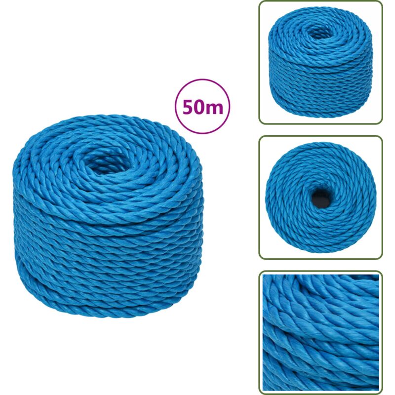 Arbeitsseil Blau 10 mm 50 m Polypropylen - Arbeiten Seil - Baumarkt Zubehör - Polyester Seil - Hochfestes Seil - Tragkraft Seil
