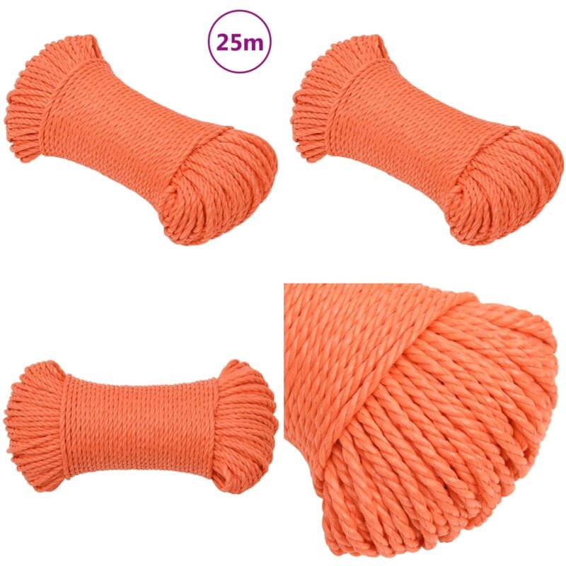 Arbeitsseil Orange 6 mm 25 m Polypropylen - Arbeiten Seil - pp Seil - Schlauchboot Seil - Gartenarbeit Seil - Montage Seil - Home & Living