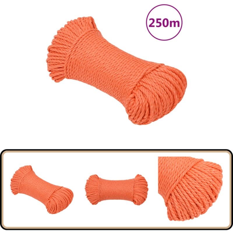 Arbeitsseil Orange 8 mm 250 m Polypropylen - Arbeiten Seil - Orange Seil - Polypropylen Seil - Gartenseil - Baumarkt Seil