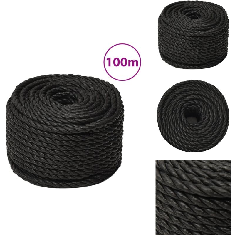 Arbeitsseil Schwarz 10 mm 100 m Polypropylen - Arbeiten Seil - PP Seil - Schlauchboot Seil - Gartenarbeit Seil - Montage Seil