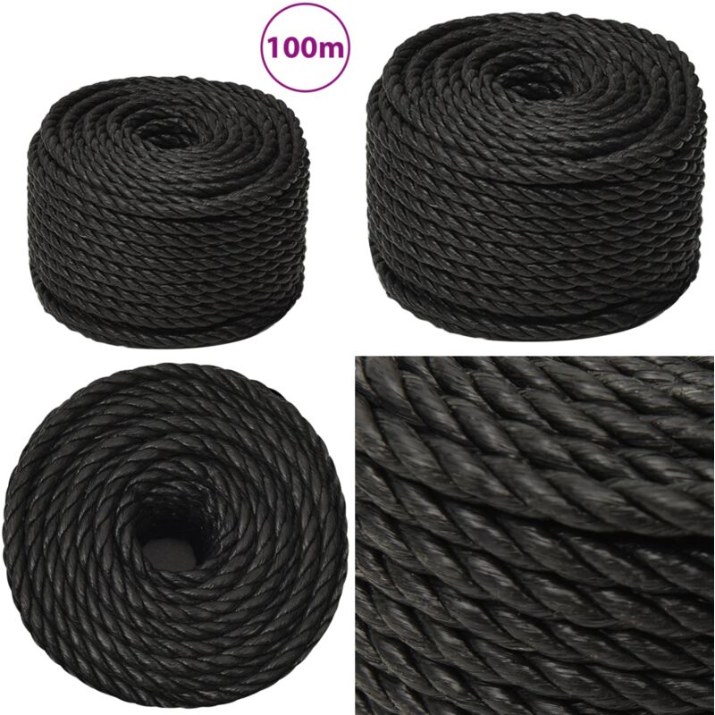 Arbeitsseil Schwarz 10 mm 100 m Polypropylen - Arbeiten Seil - PP Seil - Schlauchboot Seil - Gartenarbeit Seil - Montage Seil - Home & Living