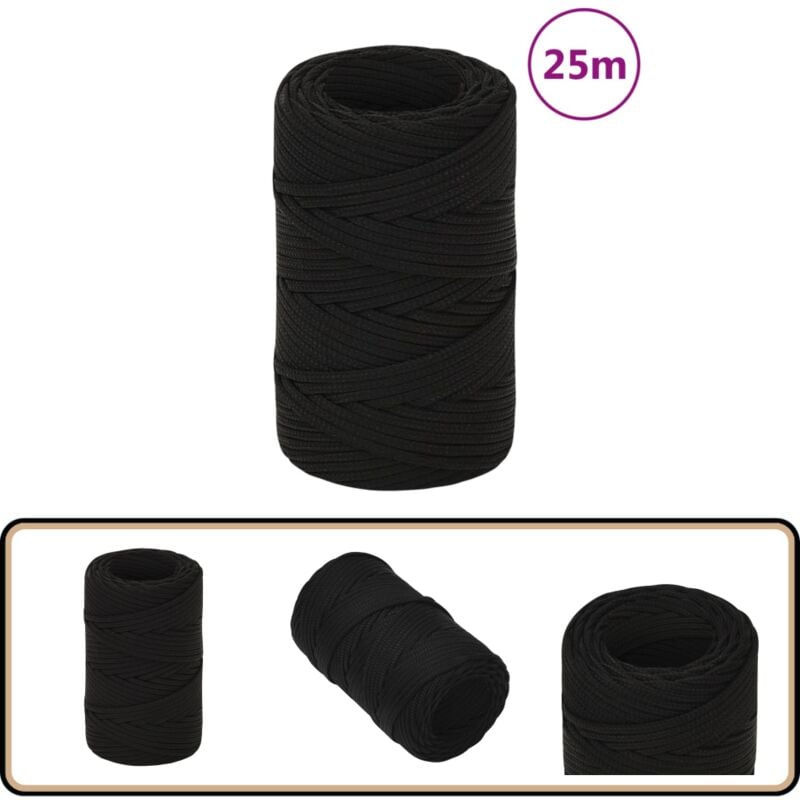 Arbeitsseil Schwarz 2 mm 25 m Polyester - Arbeitseil - Polyester Seil - Geflochtenes Seil - Baumarkt Zubehör - Gartenseil