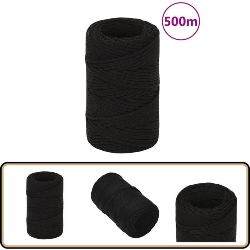 Arbeitsseil Schwarz 2 mm 500 m Polyester - Arbeitseil - Polyester Seil - Geflochtenes Seil - Baumarkt Zubehör - Gartenseil