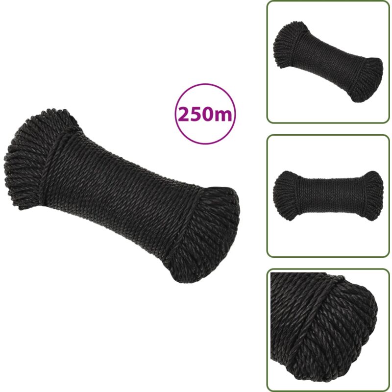 Arbeitsseil Schwarz 3 mm 250 m Polypropylen - Arbeiten Seil - pp Seil - Schlauchboot Seil - Garten Seil - Montage Seil