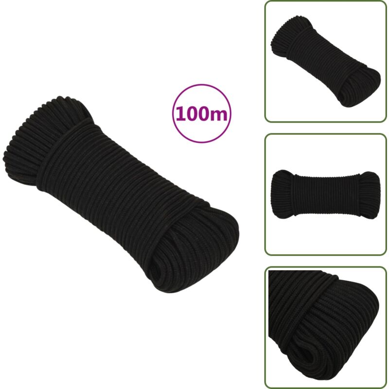 Arbeitsseil Schwarz 4 mm 100 m Polyester - Arbeitseil - Polyester Seil - Schnur - Baumarkt Zubehör - Gartenseil
