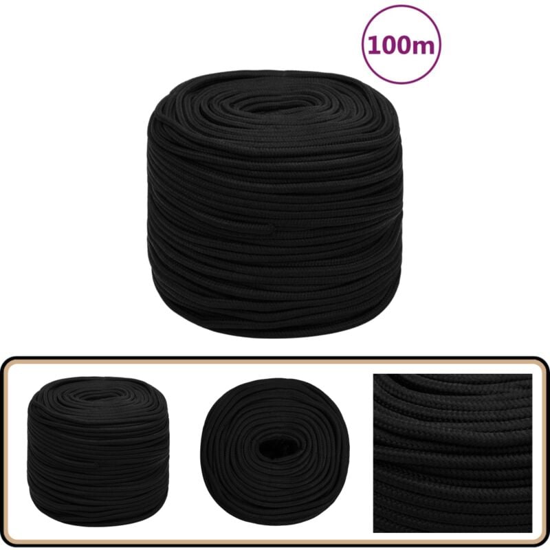 Arbeitsseil Schwarz 6 mm 100 m Polyester - Arbeitseil - Polyester Seil - Schnur - Baumarkt - Gartenseil