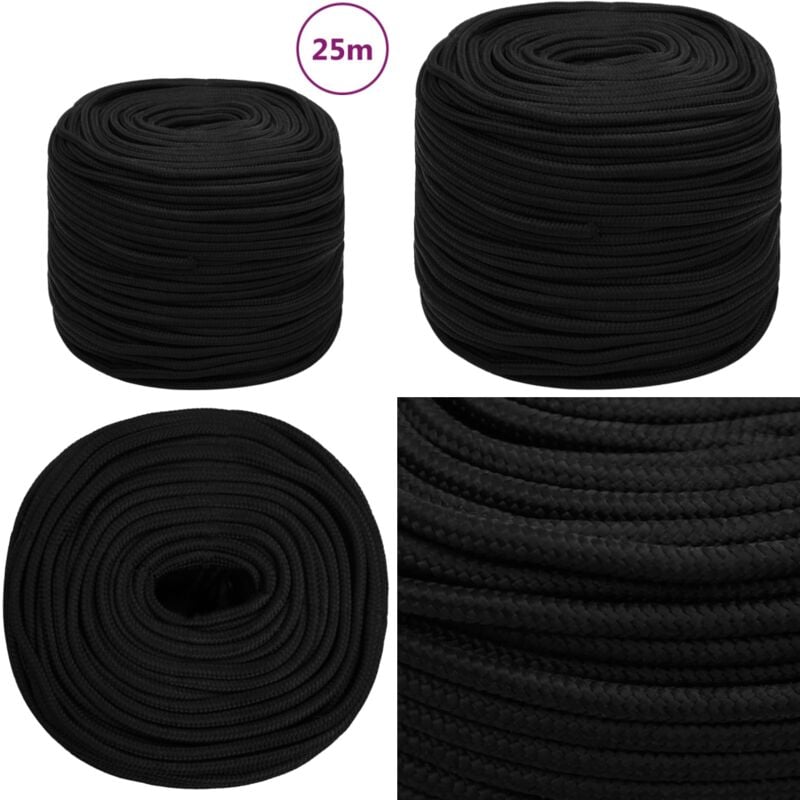 Arbeitsseil Schwarz 6 mm 25 m Polyester - Arbeitseil - Polyester Seil - Schnur - Baumarkt Zubehör - Gartenseil - Home & Living