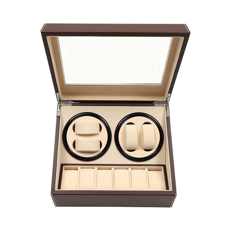 Senderpick - Automatischer Uhrenbeweger Leise rotierendes Zubehör 4+6 Uhren Uhrenaufbewahrungsbox aus Holz mit geräuscharmem Motor für