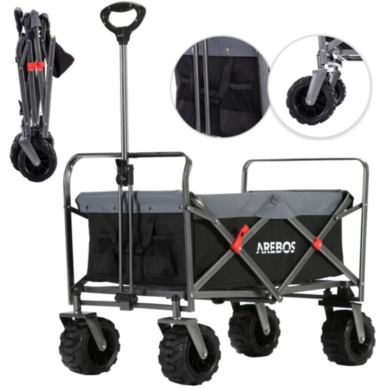 Arebos - Bollerwagen faltbar Handwagen Faltwagen Gerätewagen klappbar bis 100 kg Tragkraft Wasser & schmutzabweisend Schwarz