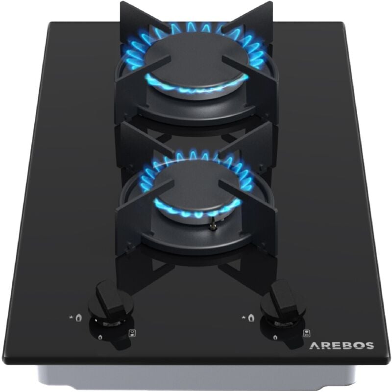 Arebos - Gasherd Glaskeramik Gaskochfeld 2 Flammen Einbauherd für Erdgas Schwarz
