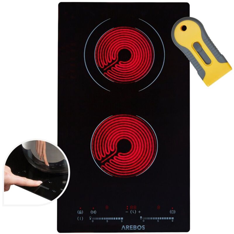 Arebos - Glaskeramikkochfeld 2 Platten Einbau autarkes Kochfeld 3200 w 30cm Sensor Touch Display 16 Heizstufen Kindersicherung Timer,