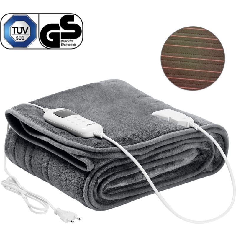 Arebos - Heizdecke 180x130 cm beheizbare Decke maschinenwaschbar Abschaltautomatik Timer, überhitzungsschutz, Vorheizfunktion 9 Heizstufen inkl.