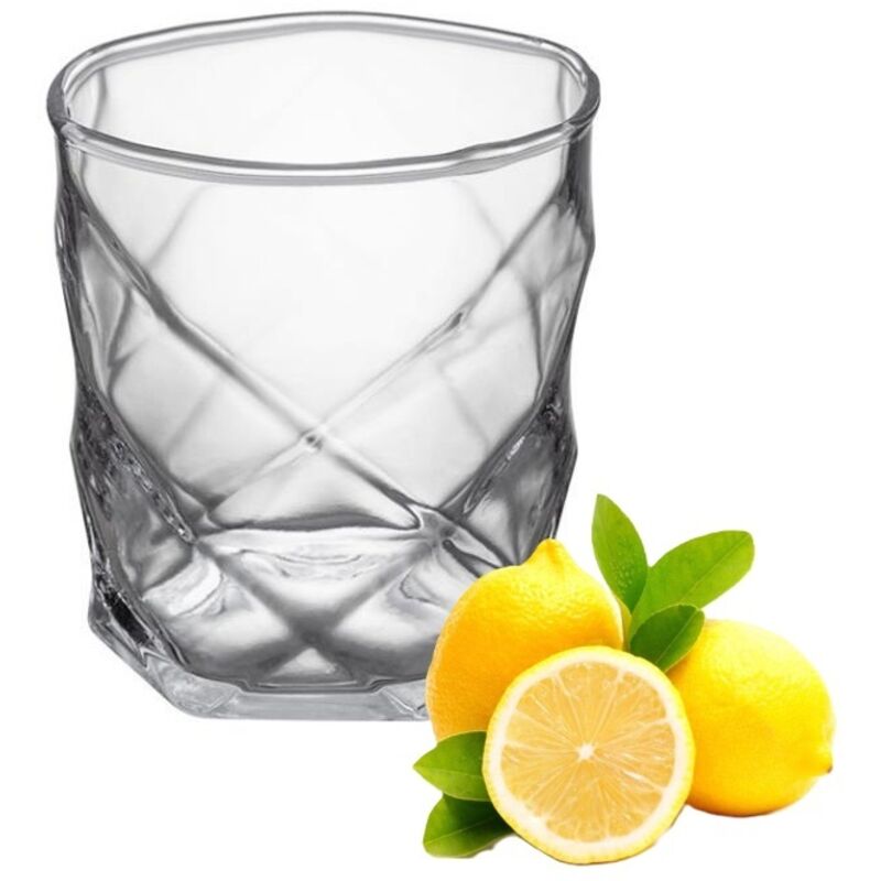 ARENA Flachglas 330 ml, geprägtes geometrisches Muster, für Säfte, Wasser, Getränke, Cocktails, Desserts, Kompotte