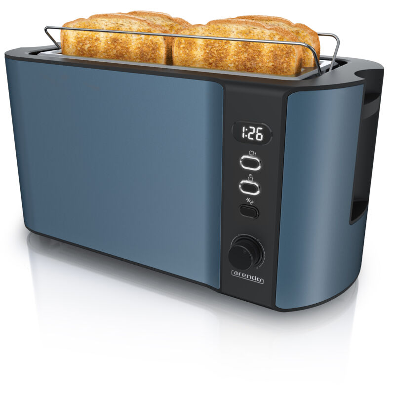 4-Scheiben-Toaster mit Restzeitanzeige, Langschlitz-Toaster, Auftaufunktion, 6 Stufen, Blau - Arendo