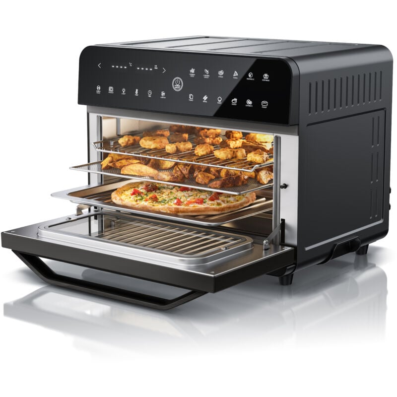 Heißluftfritteuse 1800 Watt, Minibackofen, Airfryer, 25L, Edelstahl, Pizzaofen, 4 Ebenen, Mini Backofen mit Umluft, Timer, 12 Programme - Arendo