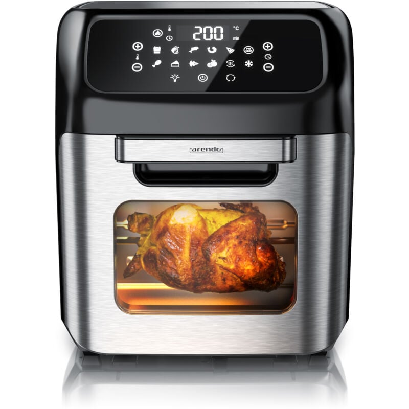 Heißluftfritteuse, Minibackofen 12L Edelstahl, Airfryer, Pizzaofen, Multifunktionsofen, Mini Backofen mit Umluft, 1800 Watt, Timer - Arendo
