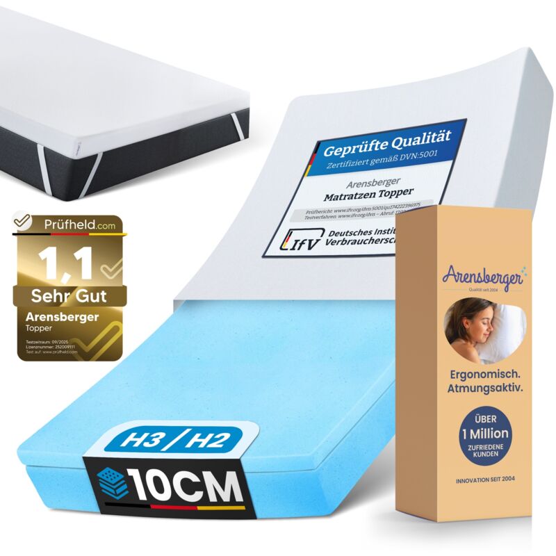 Matratzen Topper luxury, 180x200cm, Gelschaum und Memory Gel Foam Matratzentopper, waschbar, geeignet für Federkern & Matratzen, Höhe 10cm