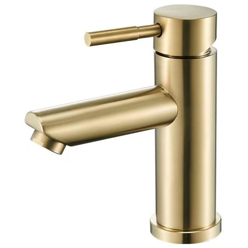 Armatur, Waschtischarmatur, Badezimmer, modernes und elegantes Design, Armatur aus gebürstetem Messing in Goldoptik, Waschbecken, Warm- und