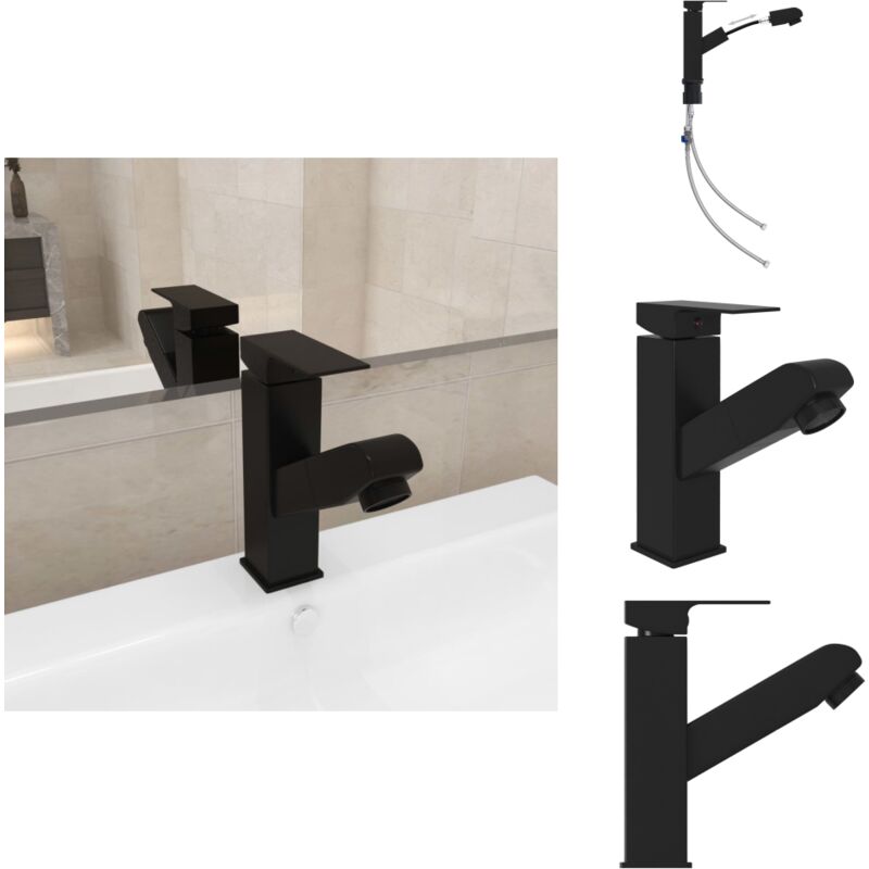 Waschbeckenarmatur mit Herausziehbarer Brause Schwarz 157x172 mm - Waschbeckenarmatur - Küchenarmatur - Armatur Schwarz - Duschaufsatz - Flexible
