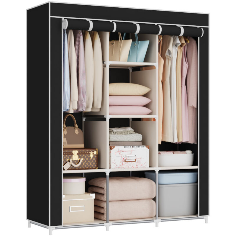 Tragbare Kleiderschränke, Stoffkleiderschränke, freistehende Kleiderschränke mit Kleiderstangen und Stoffbezügen, Kleiderorganizer zum Aufhängen von