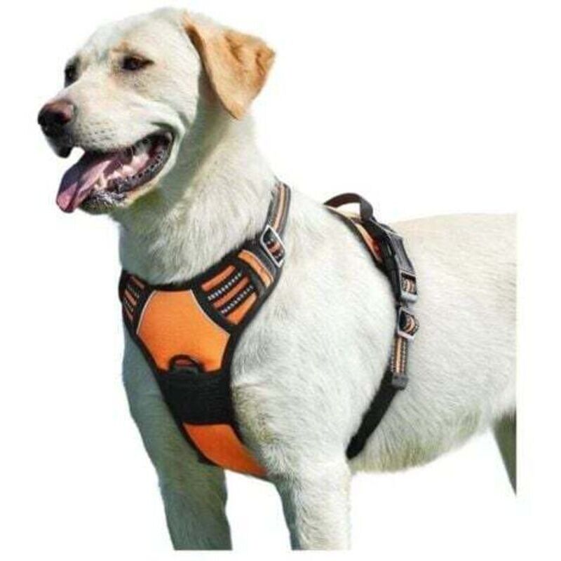 Orangefarbenes Hundegeschirr für große Hunde, verstellbares, reflektierendes Anti-Zug-Hundegeschirr, leicht anzulegen, mit Kontrollgriff,