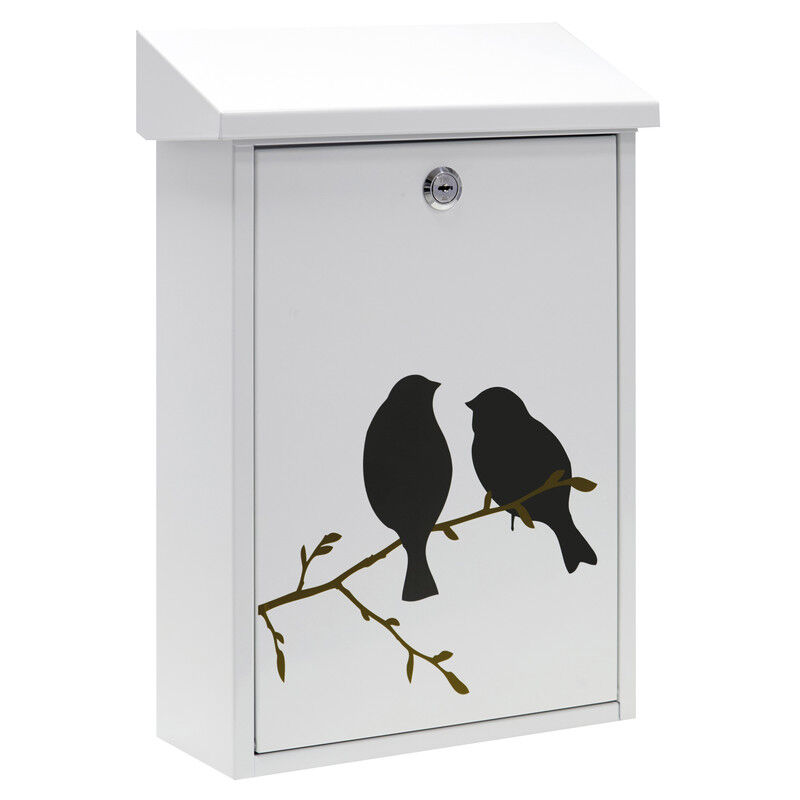 ARREGUI Premium E5601-BIR Briefkasten aus Verzinktem Stahl, mit im Siebdruck lackiertem Vogel - Motiv 'Birds', Größe M (DIN A4 Post), Wandbriefkasten