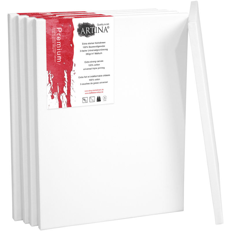 Premium Keilrahmen Leinwand 5er Set 40cm, 40cm - Artina