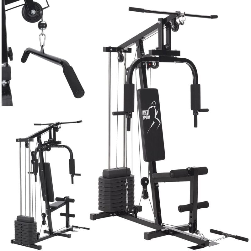 Kraftstation ProfiGym 2000 mit Latzug- & Butterflystange, Seilzug & Beinstrecker - 9 Gewichte mit 40kg - Multistation Krafttraining Zuhause - Artsport