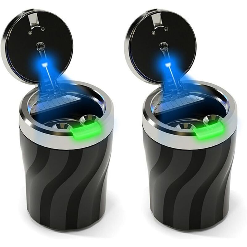 Aschenbecher Auto, 2 Stücke Auto Aschenbecher mit Deckel, Automatisches LED Licht, Versiegelt, Geruchsdicht, Flammhemmend, Abnehmbar, Draussen,