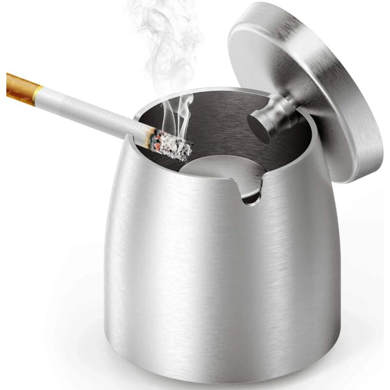 Aschenbecher für den Außenbereich mit Deckel, Design-Aschenbecher aus Edelstahl, winddichter Aschenbecher für den Außen- und Innenbereich,